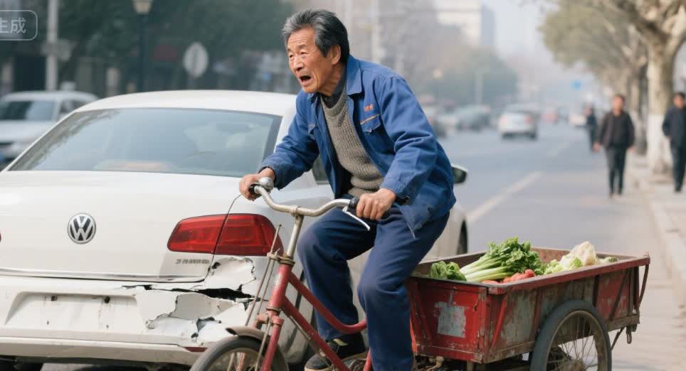 一男子跟朋友吃饭，期间喝了点小酒，结束时，发现自己还行，就骑着自己干活的三轮车往