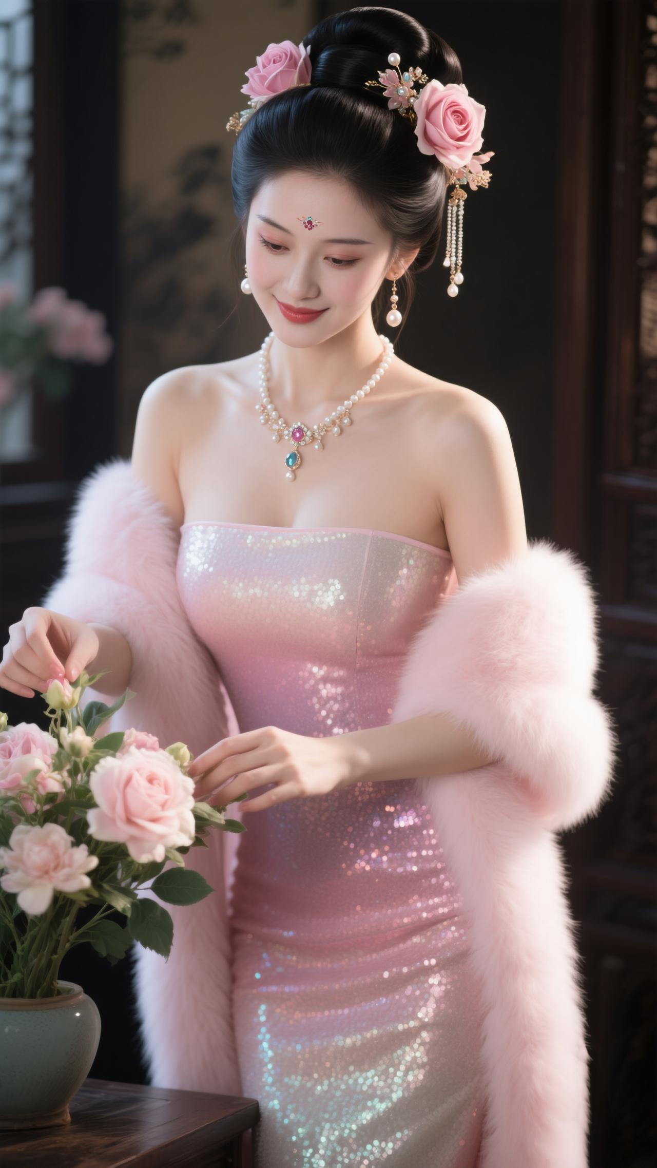 捧花闲倚木椅时，香风萦皓腕，软絮拂蛾眉。优雅气质国风古韵好身材好气质原创作