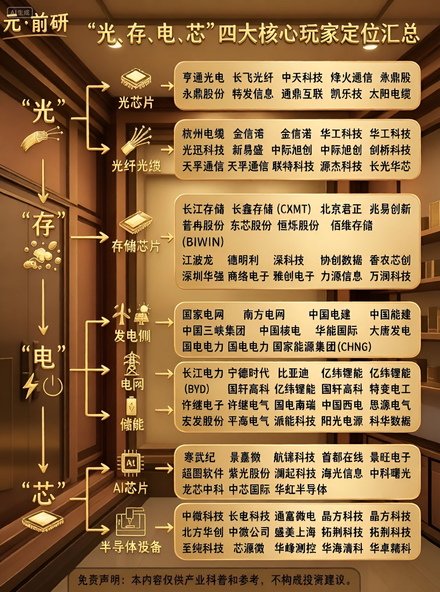 光、存、电、芯”四大核心玩家，一张图看懂AI算力产业链1大家好，今天一张图，把AI算力产业链最核心的