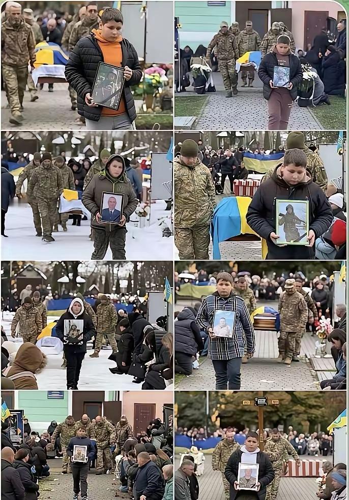 乌克兰真的是遍地都是演员啊，一个小男孩多次出现在很多阵亡士兵的现场之中，让人不得