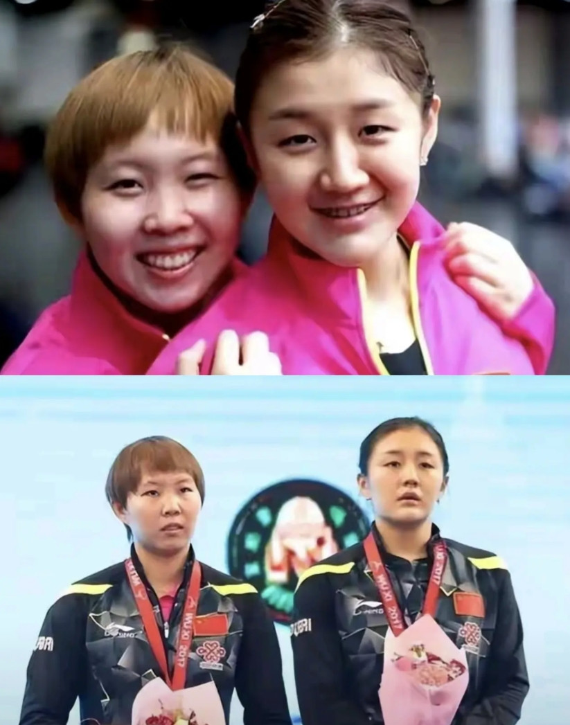 朱雨玲说希望她和陈梦两个都是铜牌，再过10年可以看看镜头记录下来的那些美好。突然