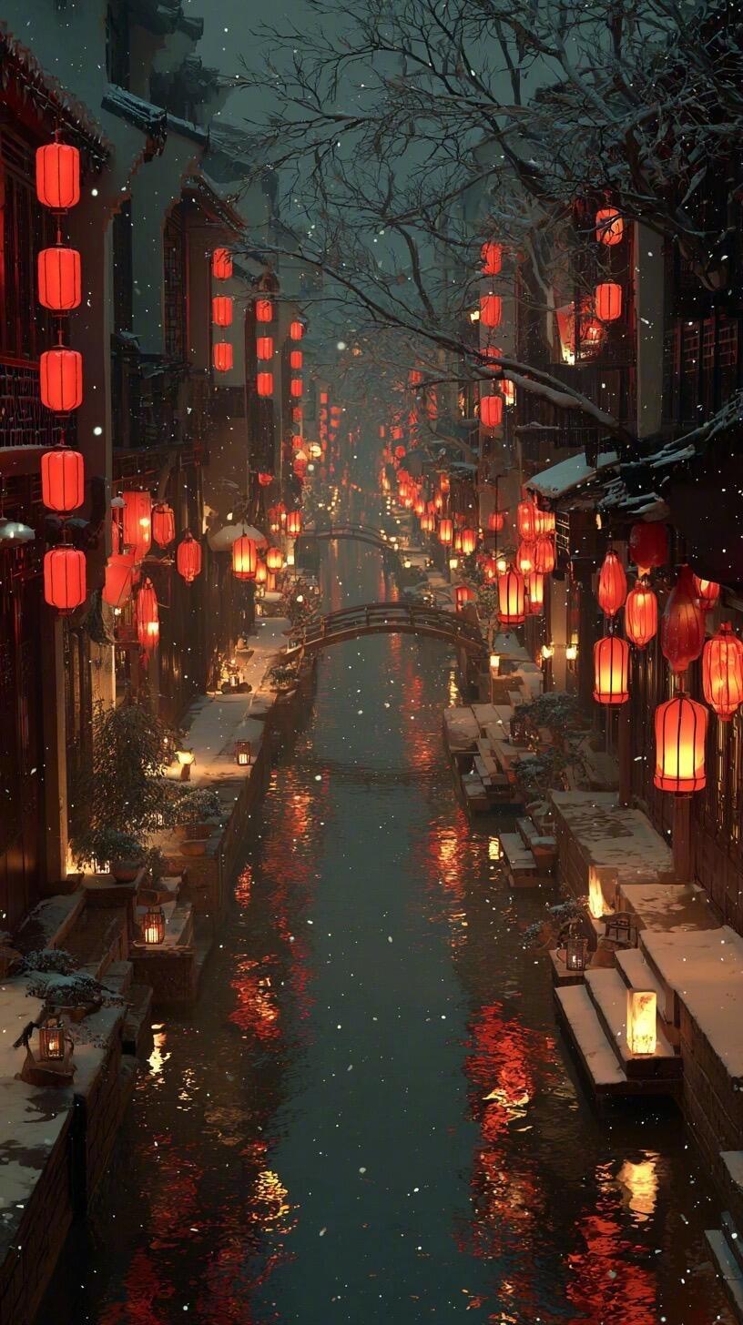 灯笼亮起的时候，古镇没有下雪。可是每一盏灯里，都藏着一场冬天。