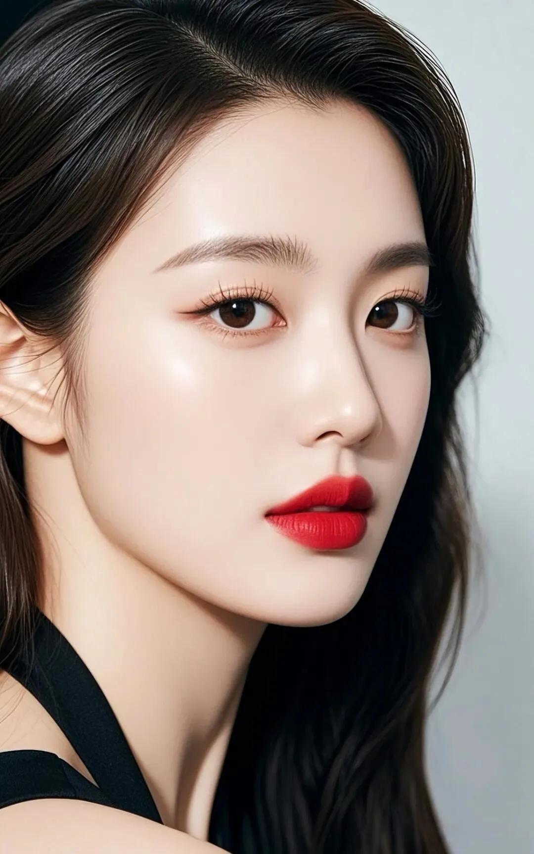 红唇诱惑，黑发飘逸，优雅迷人！💋💄💃