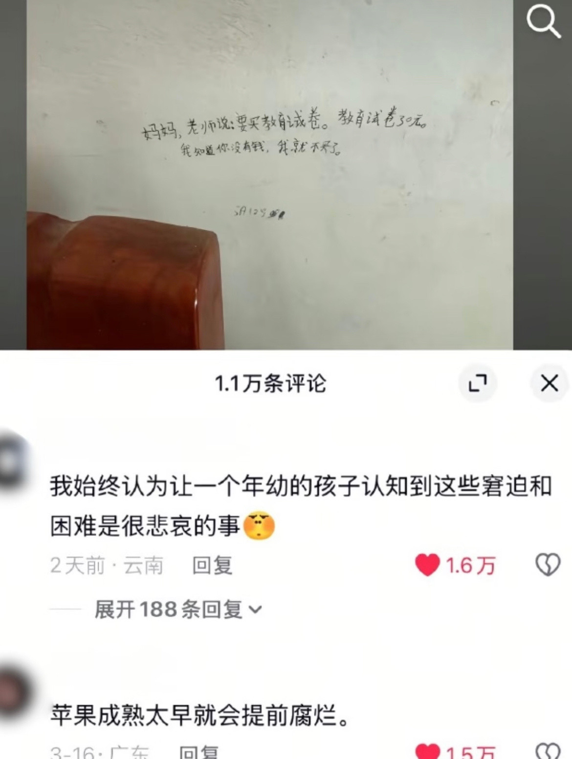 我始终认为：让一个年幼的孩子认知到这些窘迫和困难是很悲哀的事。