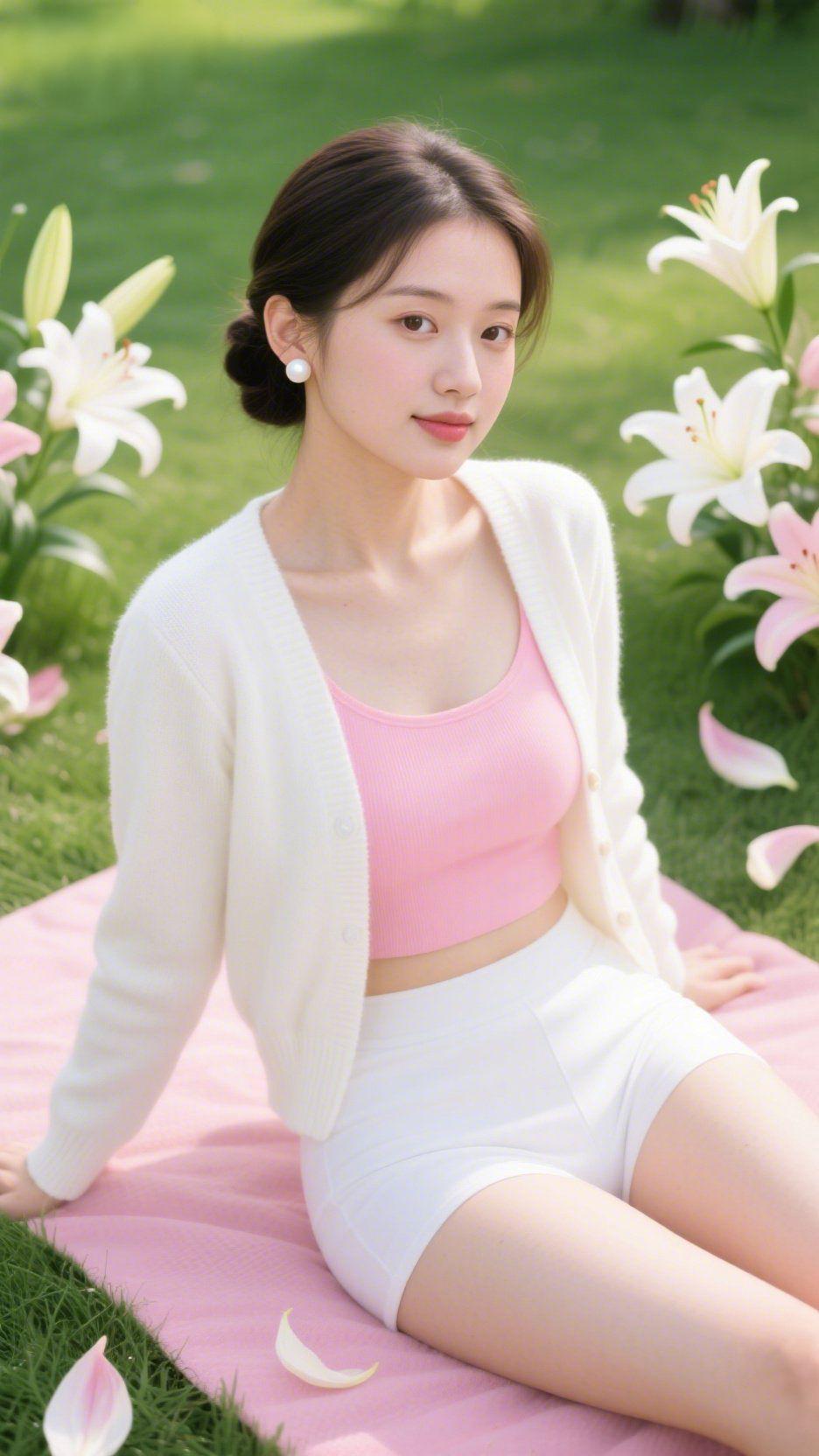 粉白映夏嗅芬芳夏日清风掠过茵茵草地，百合的馨香漫在空气里，粉白配色的穿搭似