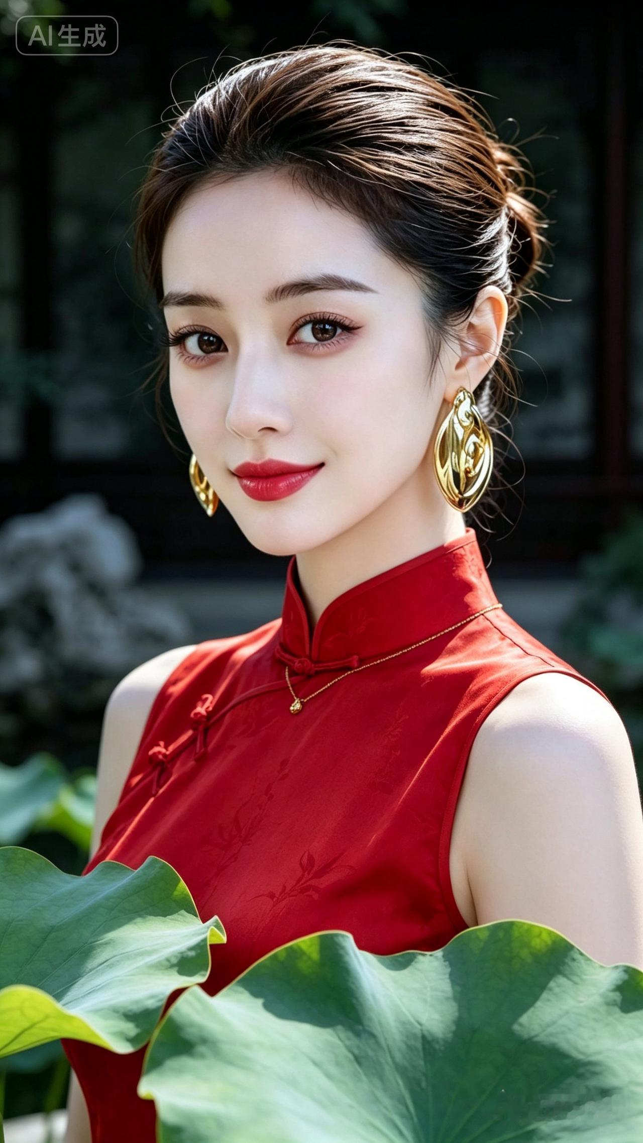 这姑娘穿红色旗袍真好看！