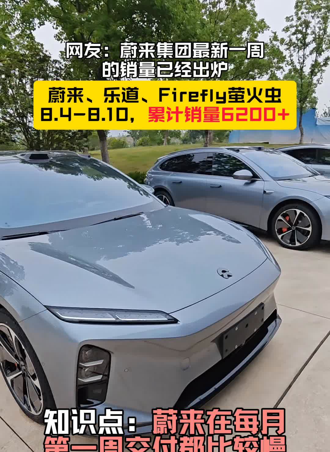 网友：蔚来集团最新一周的销量已经出炉。蔚来、乐道、Firefly萤火虫8.4