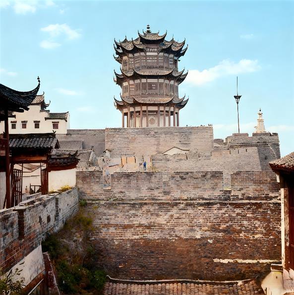 这张拍摄于1871年的影像，是武汉黄鹤楼目前可考的最早照片，由苏格兰摄影师约翰·