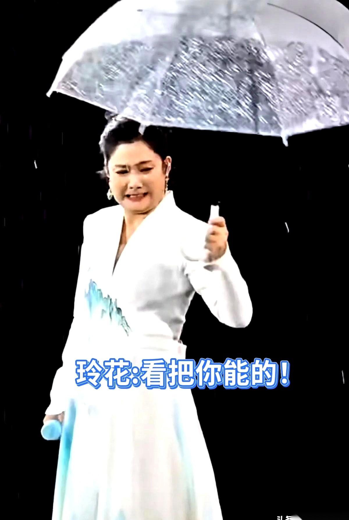 凤凰传奇演唱会上，曾毅为了耍帅，反手就把雨伞甩了出去。旁边的玲花，脸“唰”一下