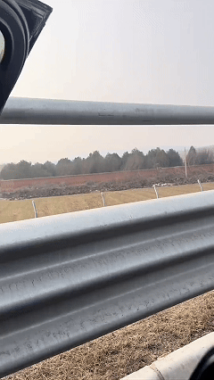 “这个大哥火了！”山东济南，夫妻俩驾车行驶在高速上，突然路中间出现一大块雨篷布，