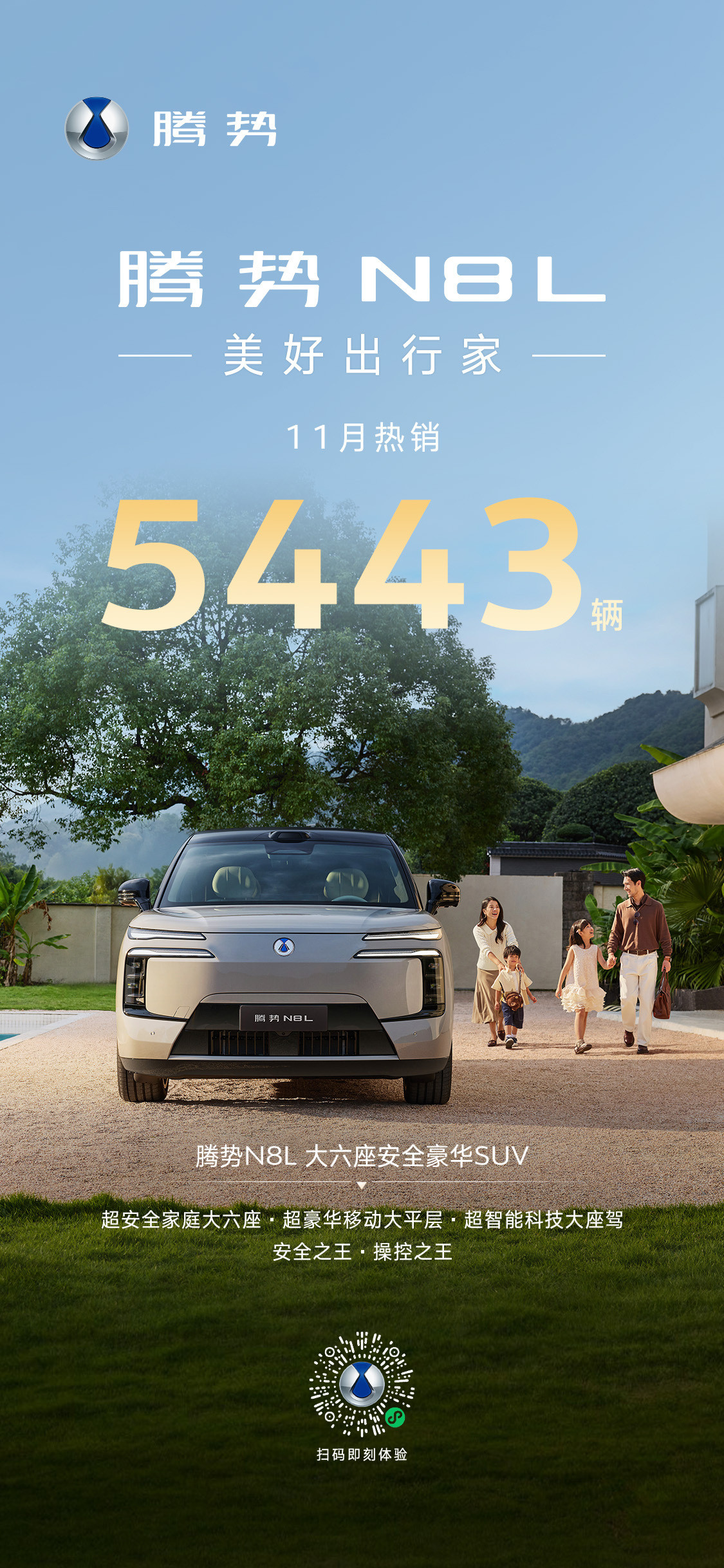 腾势N8L的销量走势已经说明了一切。11月首个完整交付月5443辆，家庭