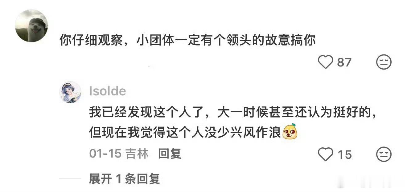这才是重点，被软孤立一定是有一个人带头的，所以可以从弱点出发反击软孤立