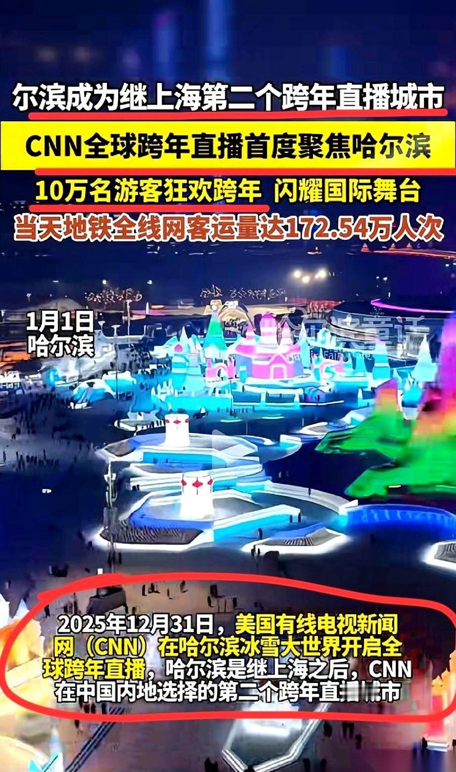 很多人都不知道，哈尔滨冰雪大世界跨年夜，美国CNN的直播团队，悄悄把镜头架在了零