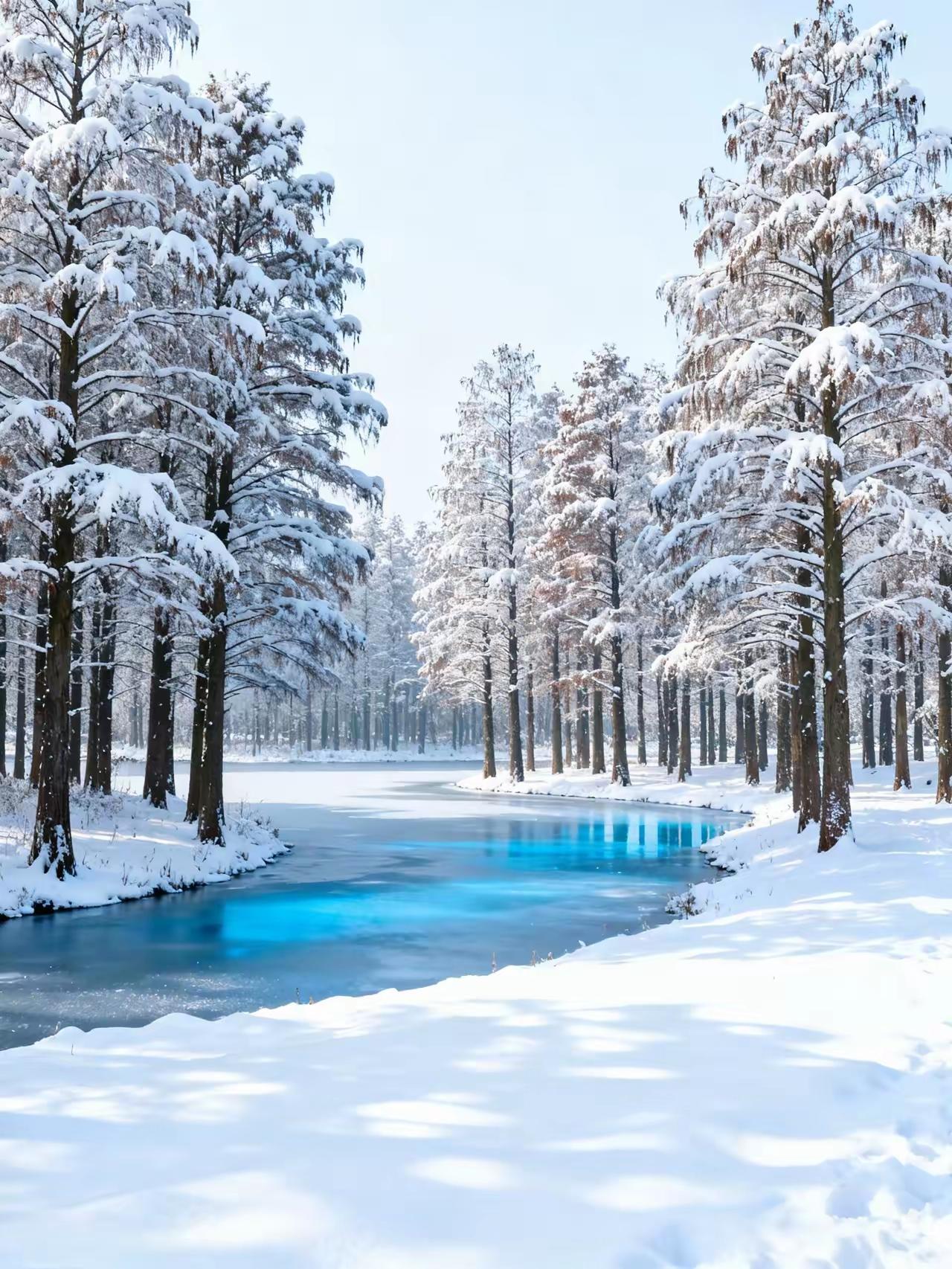 雪映寒江水，冰封古道行。