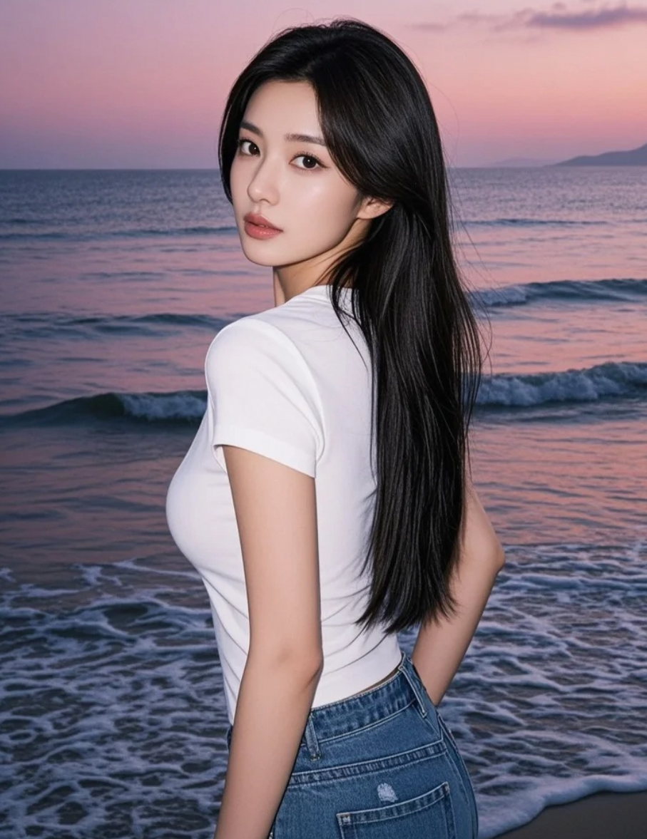 T恤随性，夕阳温柔，我在海边刚好