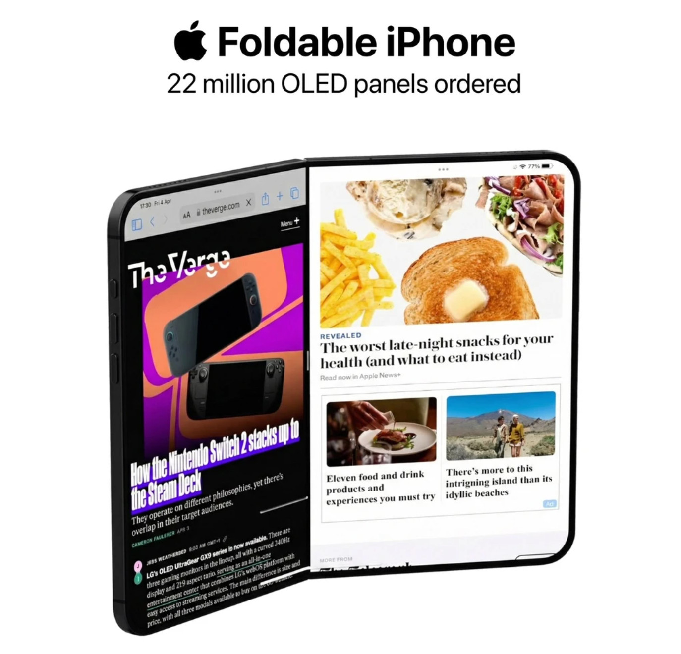 供应链最新曝光，苹果向三星订购了2200万块OLED面板，用于可折叠iPhon