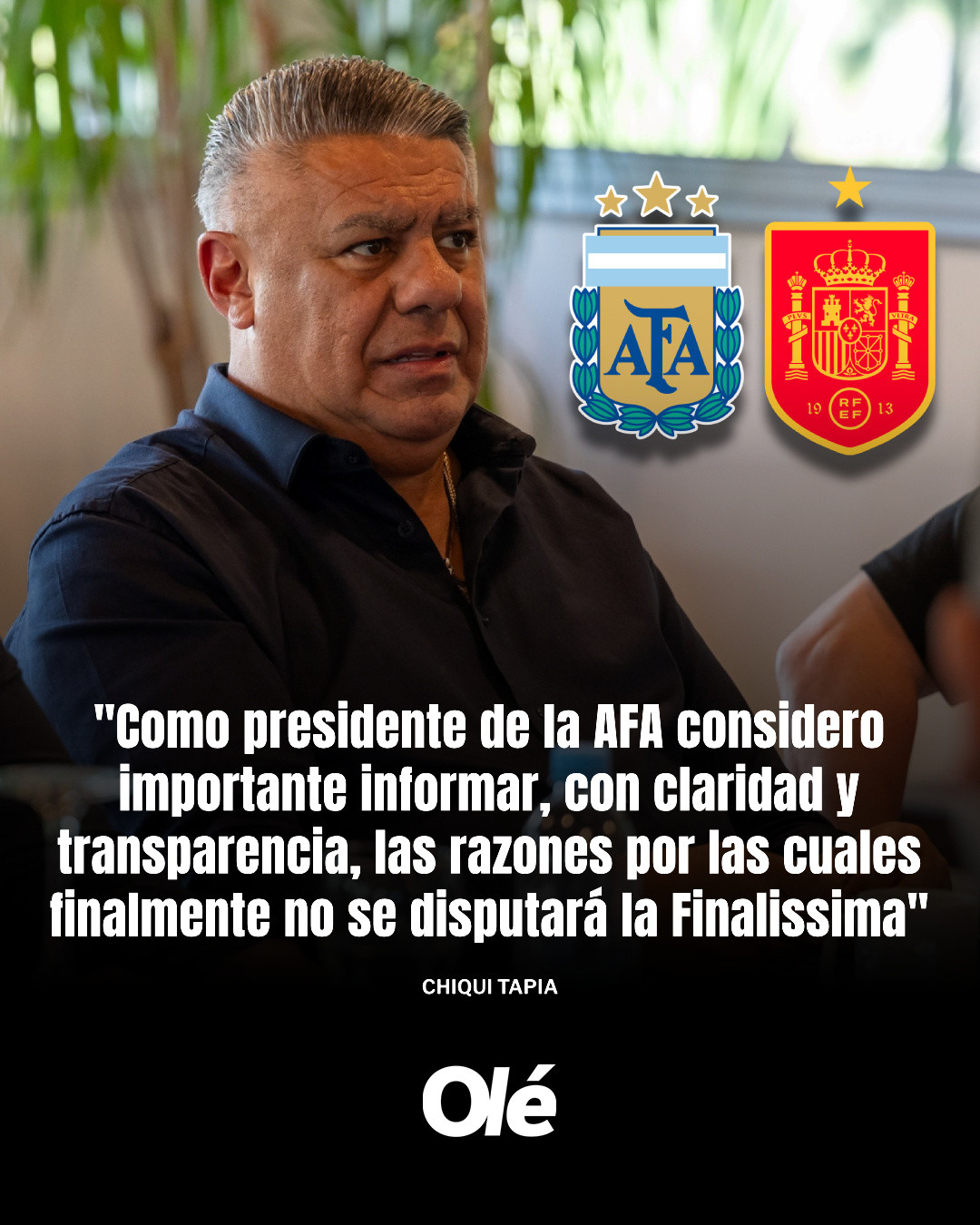 阿根廷足协主席塔皮亚在社媒解释欧美杯取消的原因：1️⃣我们自始至终坚持认为，比