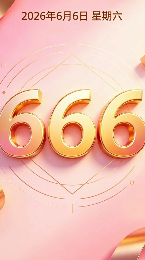 2026年6月6日星期六，数字组合（即“6666”）“六六大顺日”，祝大家生活顺