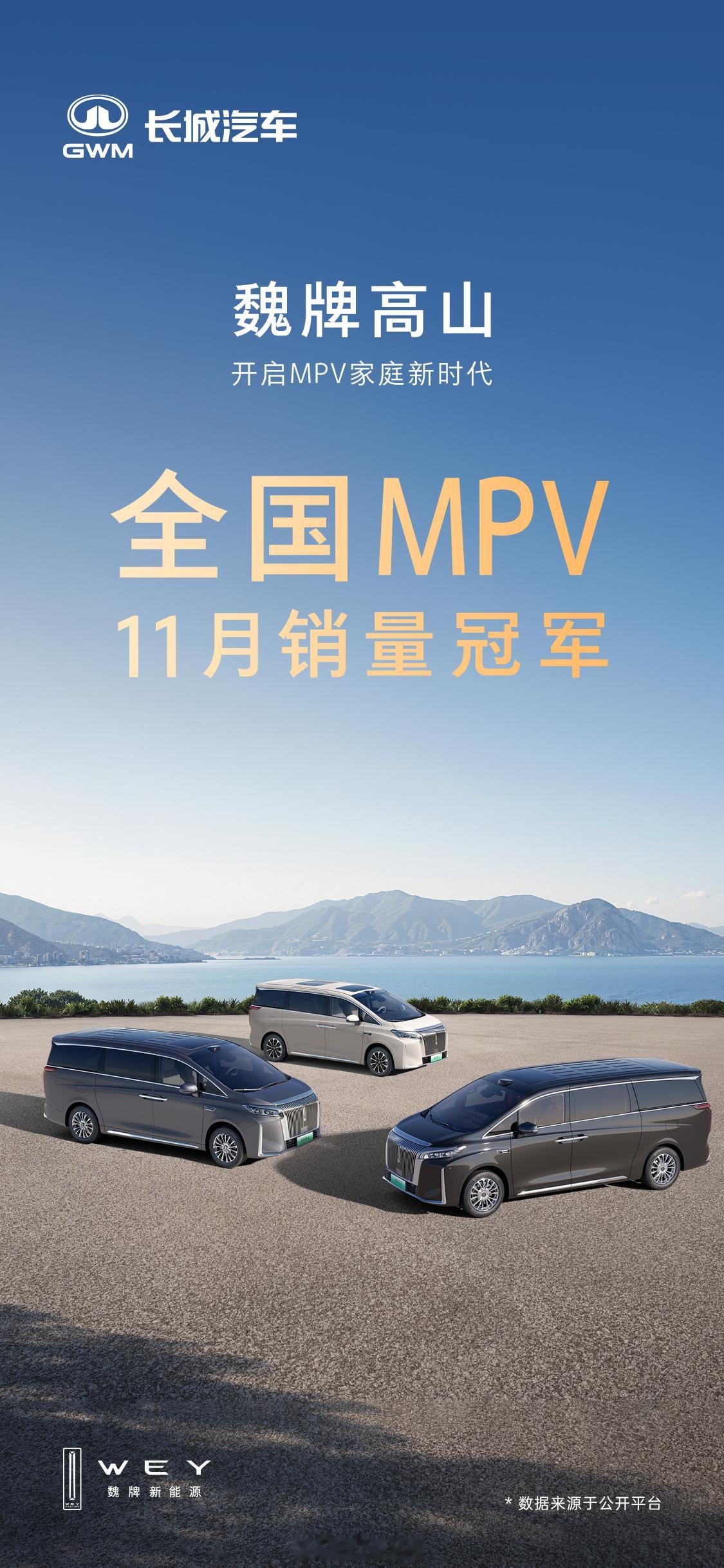 刚刚看了一下，魏牌高山目前已经是不限能源形式，不限价格的MPV车型销量第一了