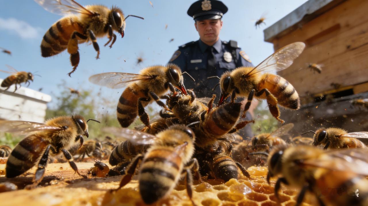 蜜蜂打群架惊动民警！场面太离谱见过邻里吵架、猫狗互殴，你见过两窝蜜蜂大打出