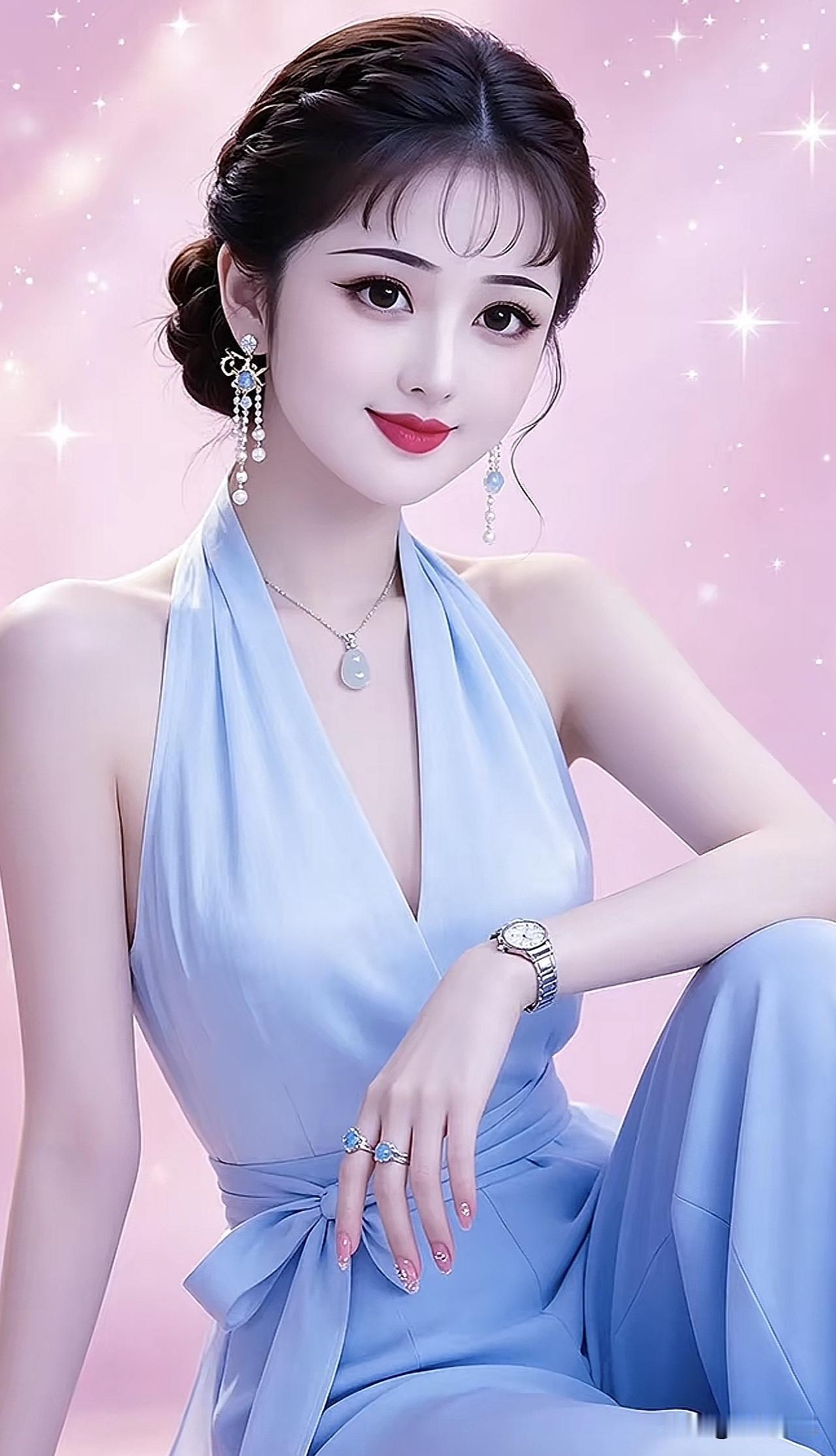 梦幻蓝裙仙女，闪耀珠宝配饰，优雅气质满满！梦幻蓝裙造型蓝裙少女感紫色仙女礼服
