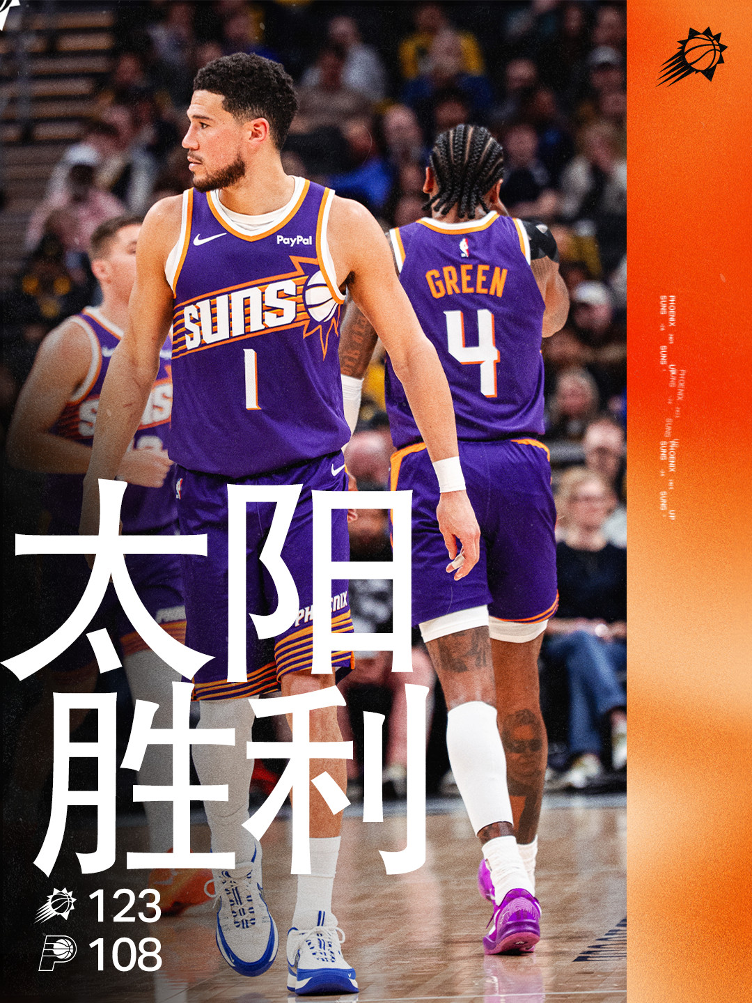 【全场比赛结束☀️】来了！四连胜来了！JG&布克合砍79分‼️太阳123-1