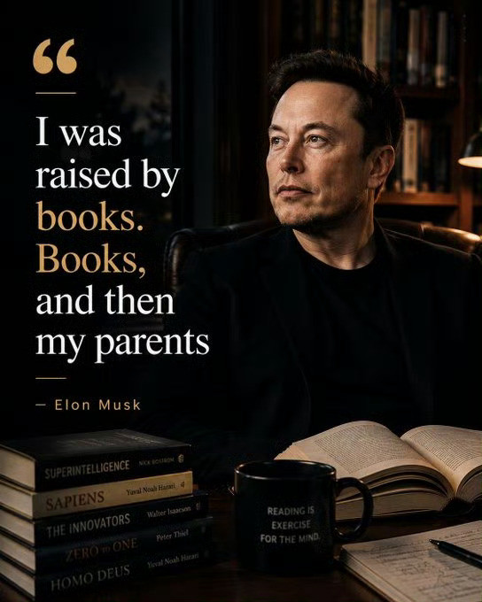 我是由书籍抚养长大的。书籍，然后是我的父母。―ElonMusk