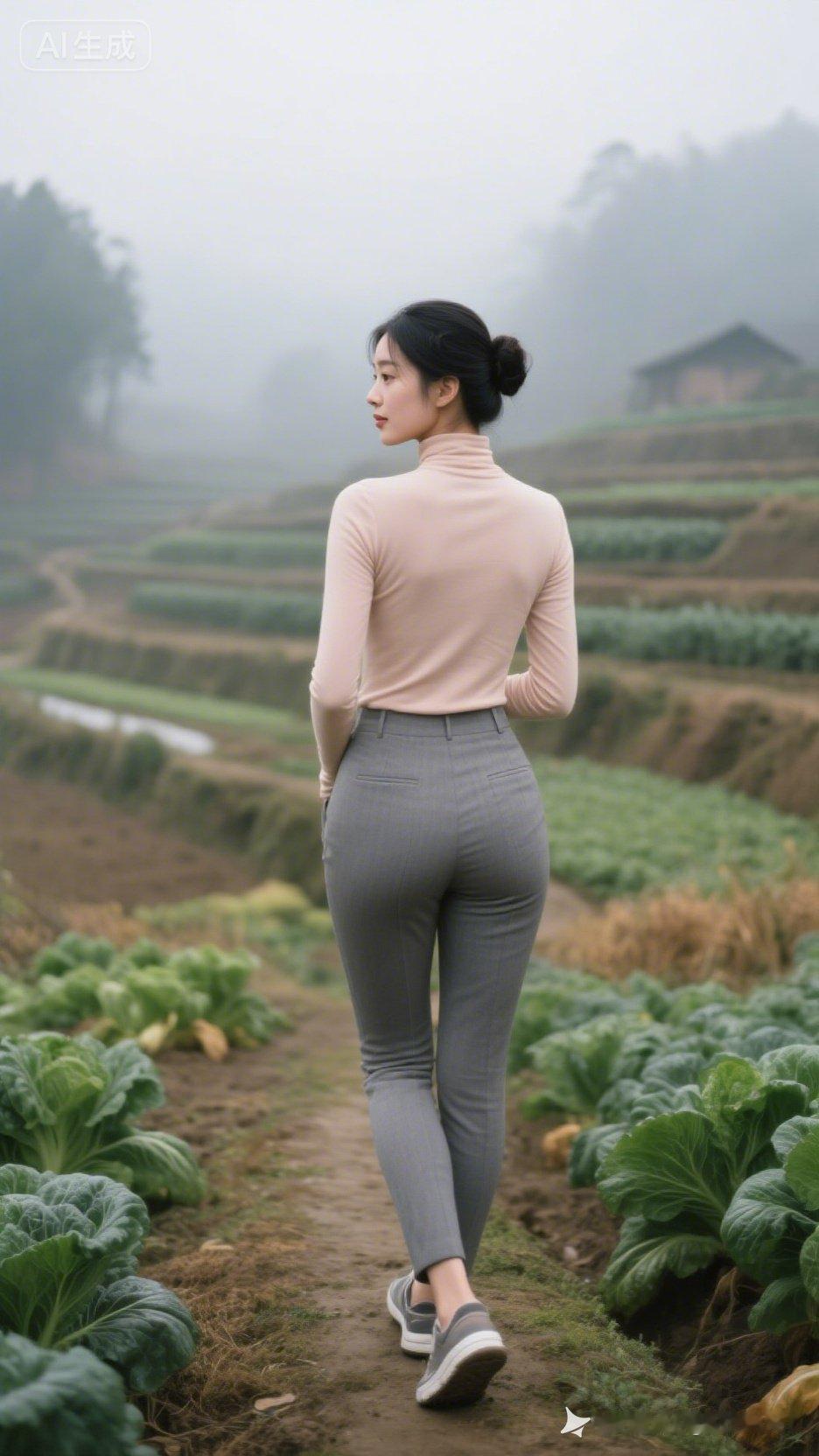 雾中漫步，田园诗意，享受宁静时光。