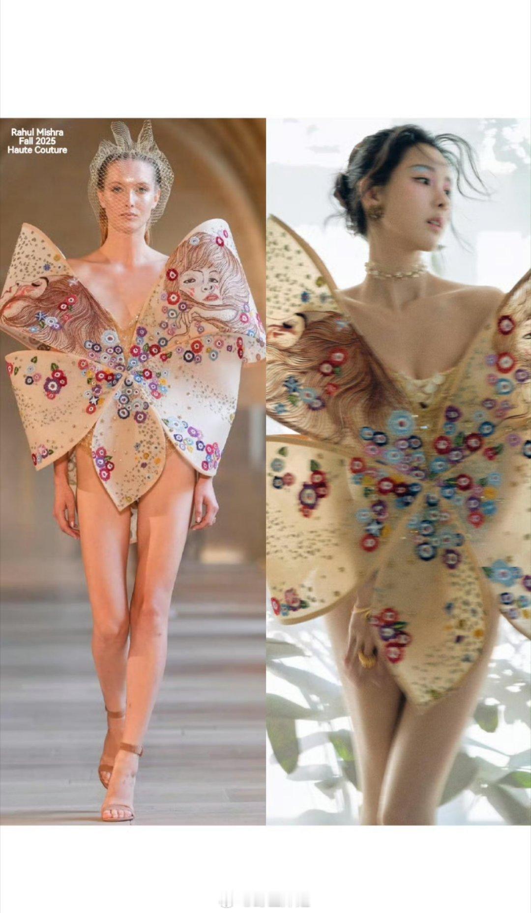 陈都灵首套高定妆造来了，设计师的灵感很明显是来自🦋啊，一只美丽的蝴蝶穿在身上，