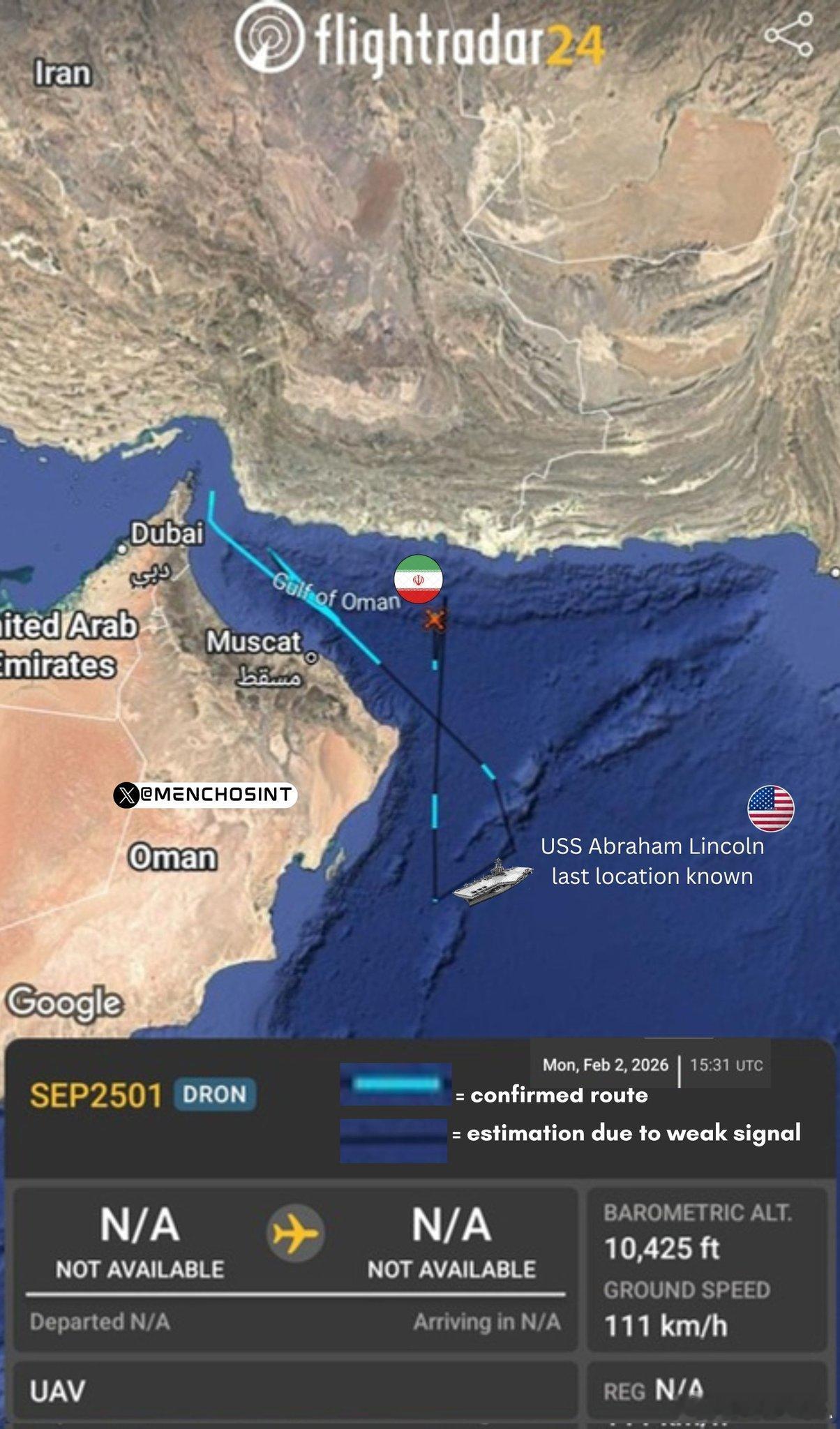 美伊对峙伊朗“SEP2501”型无人侦察机早些时候对“林肯号”航母进行了抵