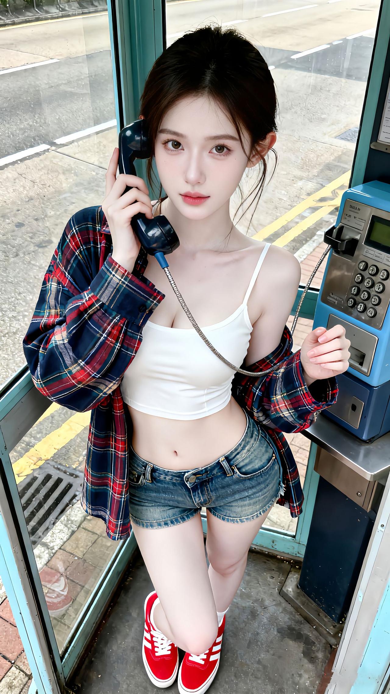 元气少女电话亭，复古穿搭超可爱！📞💖分享美丽瞬间街拍什么样的女人喜欢拍写真