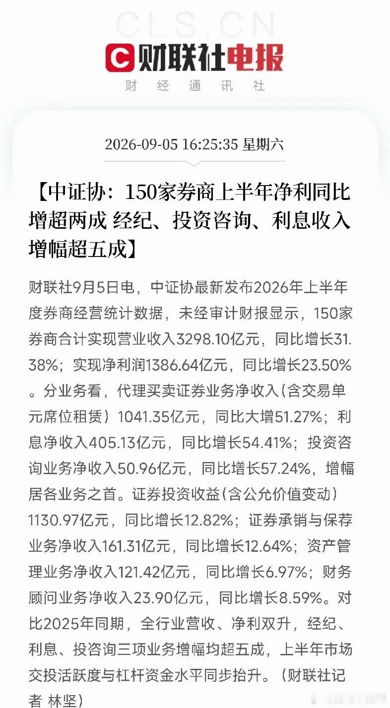 周六下午4点多，中证协发出一份券商半年度成绩单，数据炸得人睡不着不是一两家龙头赚