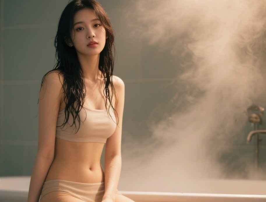 水润肌肤透亮，美女浴室撩人