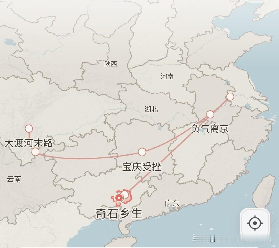 石达开的征战轨迹，居然穿惯了了大半个南方！石达开为太平天国翼王，是太平军东