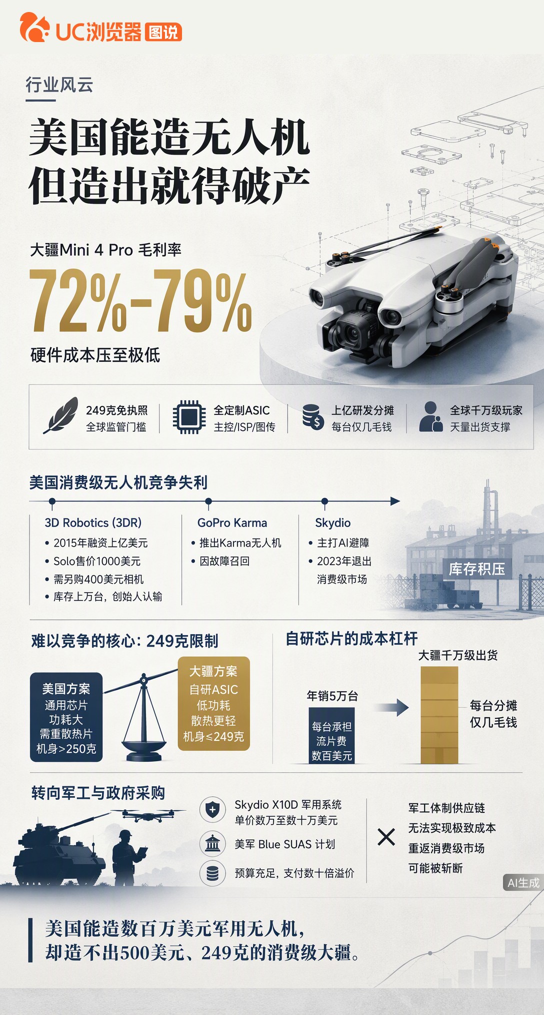 美国造不出大疆？不是技术不行，是算不过账。自研芯片把成本压到极致，毛利率超72%，硅谷对手要么破产要