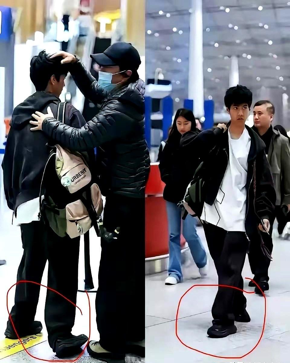 郑钧回应儿子内八字争议！4月9日北京机场，郑钧送15岁儿子郑熙岳留学。网