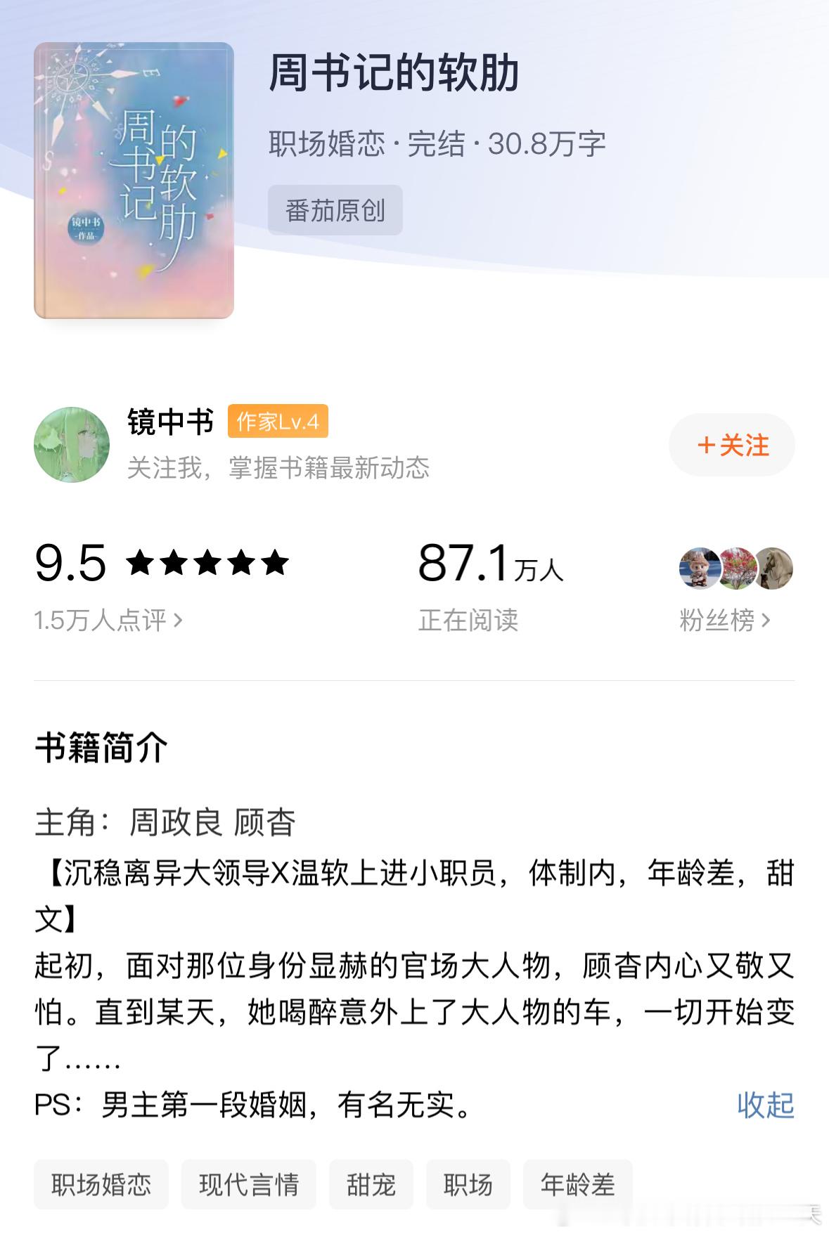 《周书记的软肋》by镜中书评分：4.7分关键词：高干年龄差甜文人设：沉稳离