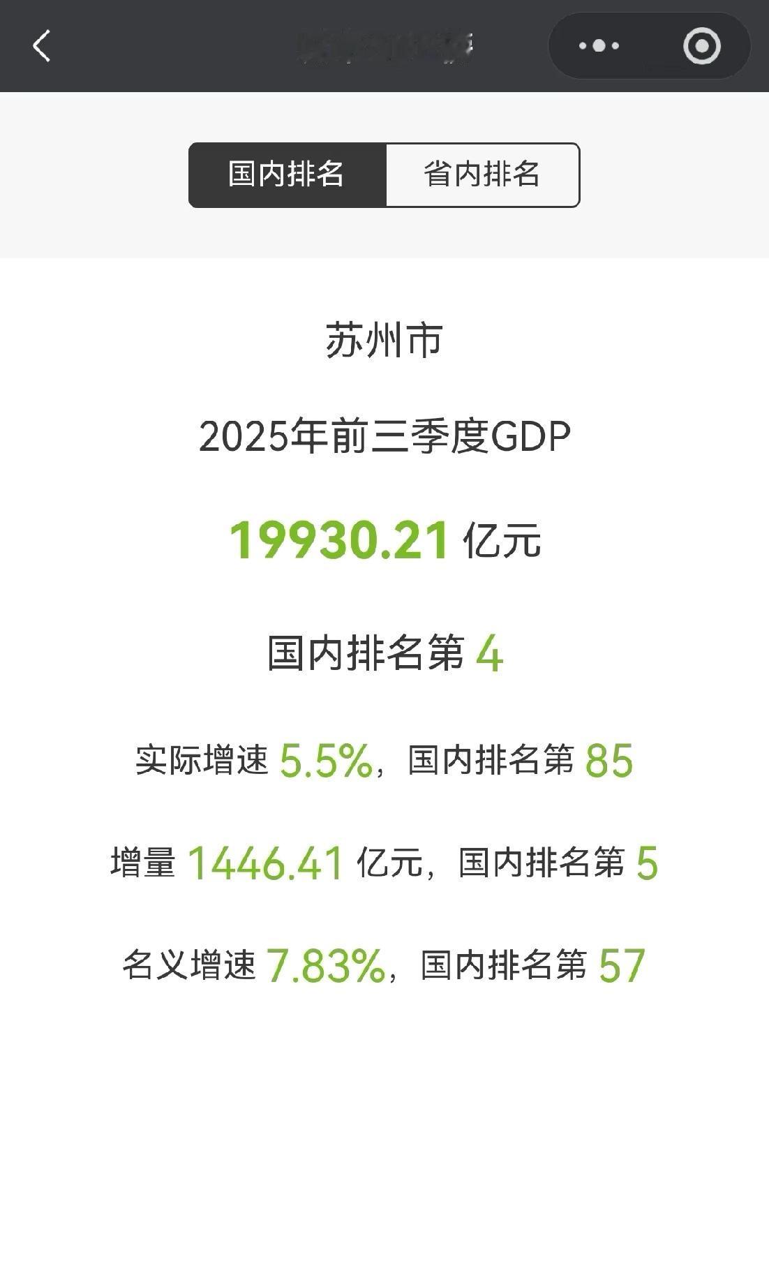 苏州市前三季度GDP出炉19930亿，增量1446亿。经济发展到今天这个体谅