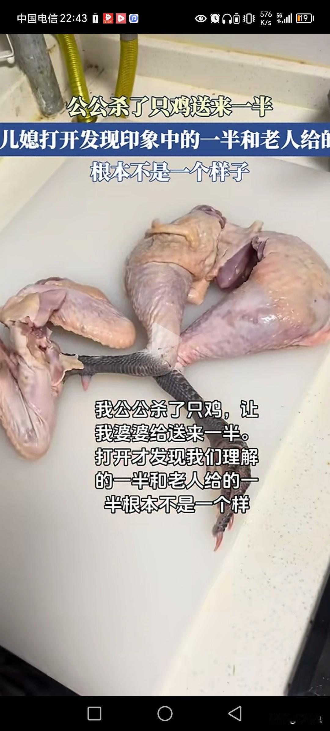 这公公太疼下一代人，杀一只鸡把精华的腿，翅留给儿媳，这样算是好公公了。大部分吃