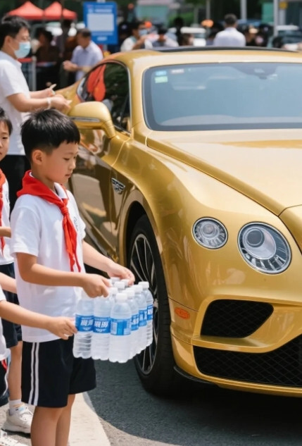 济南高考点惊现“黄金送水车”！济南一高考考点外，一辆通体“土豪金”的宾利车，