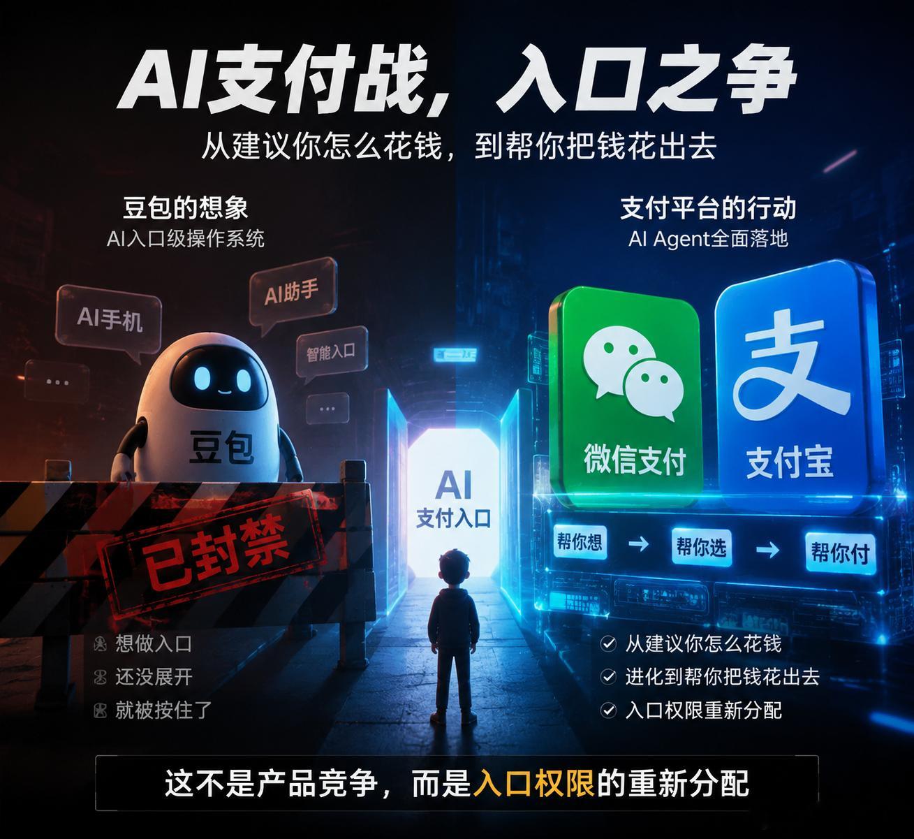 微信支付宝打响AI支付战有点意思。当初豆包想把AI做成“入口级操作系统”，还没怎