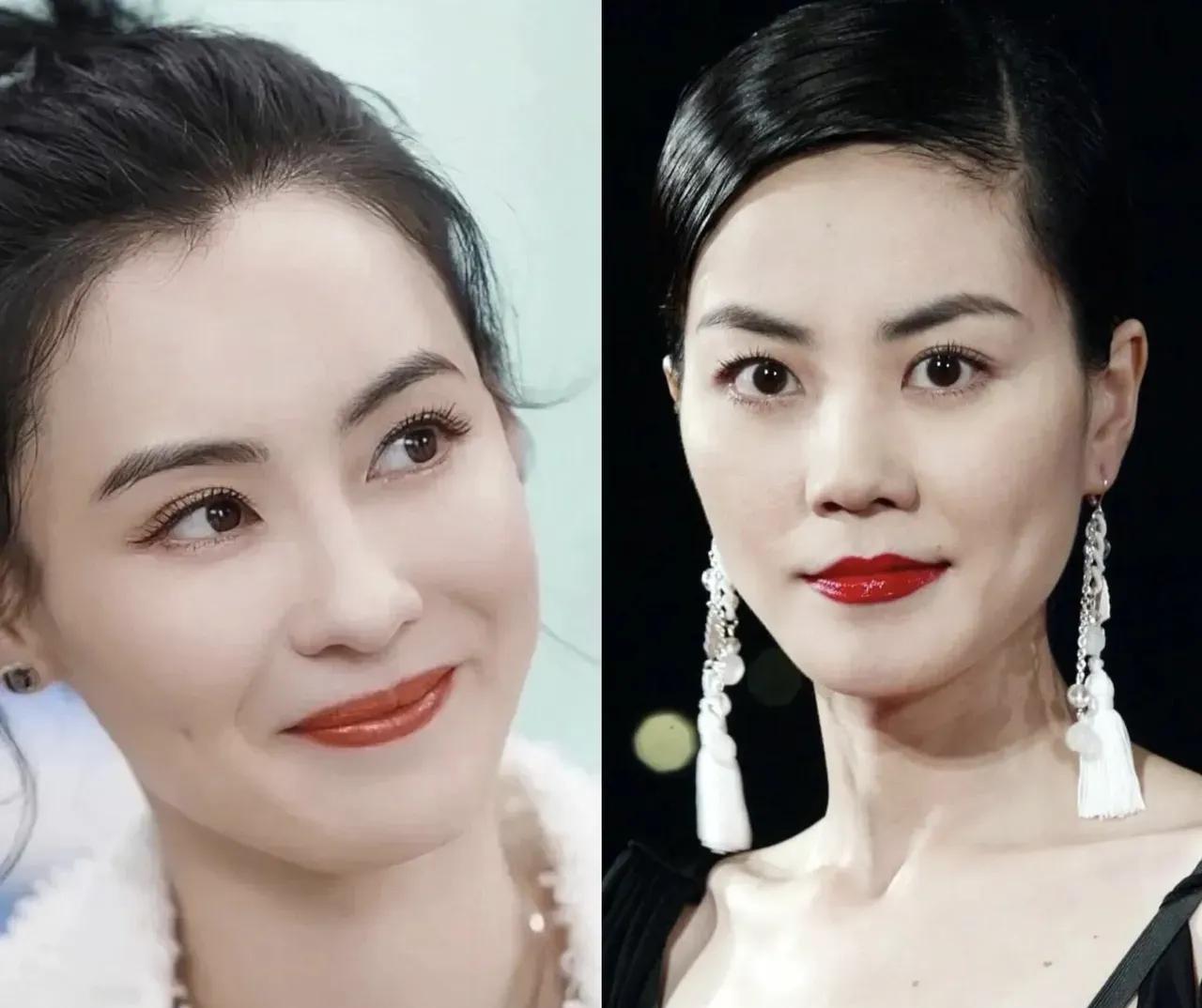 张柏芝和王菲两位演员！王菲一双迷人的大眼睛，太美啦！皮肤白嫩白嫩的，王菲给人一种
