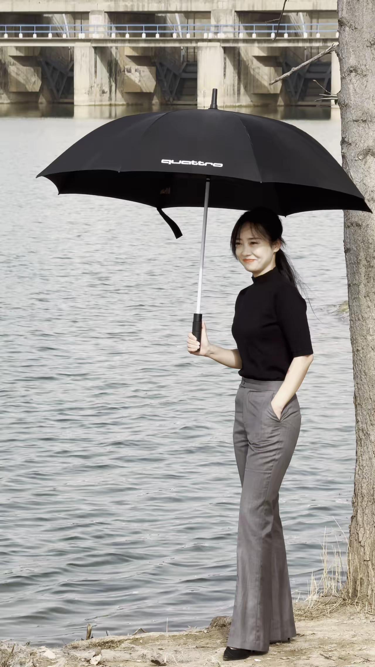 雨中漫步，撑伞漫步在湖边，享受宁静时光。