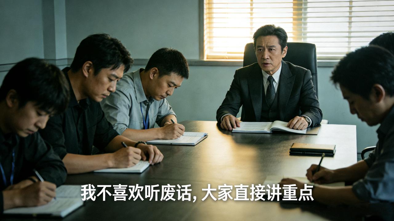 新来的总监开会时说：“我不喜欢听废话，大家直接讲重点。”产品经理第一个汇报，刚