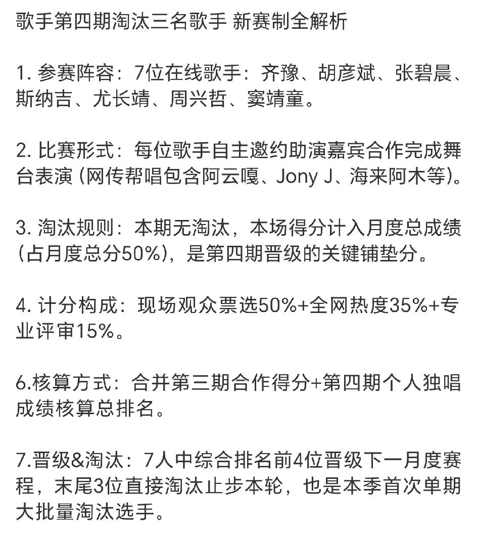 看看歌手2026这全新赛制，很惊人哦，一次淘汰三位歌手，这是不是歌手史上唯一一次