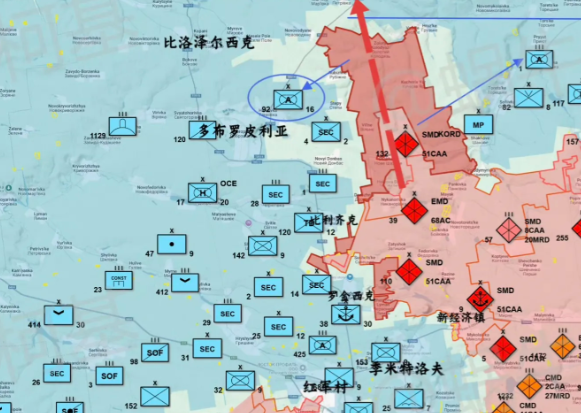 图上看乌军在红军城方向的旅级番号超过30个，多的吓人，但实际上都是些空架子，每个