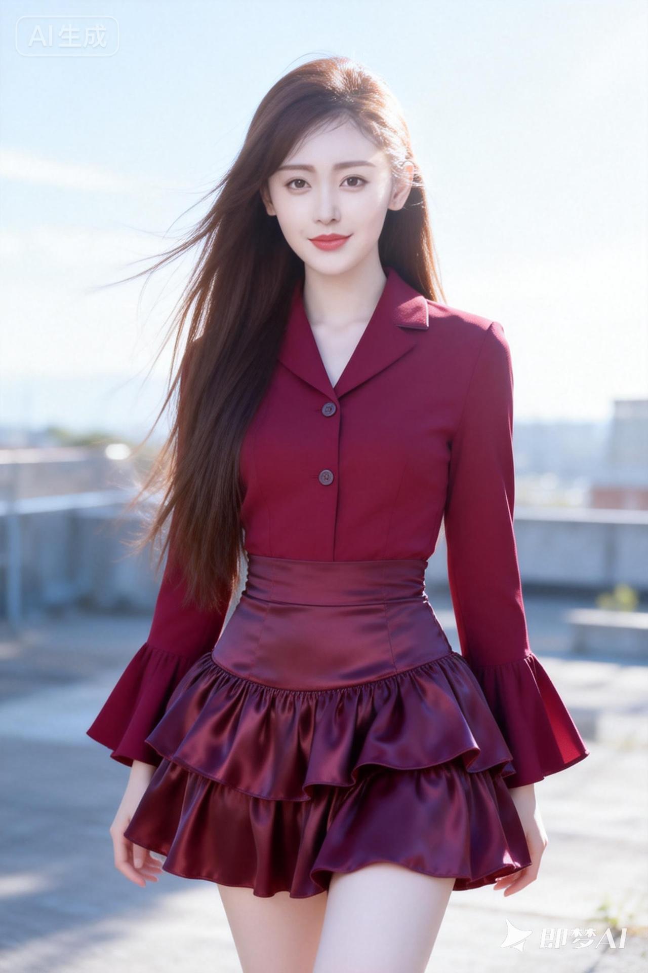 优雅红裙，都市风范，自信满满！💃🏻👗