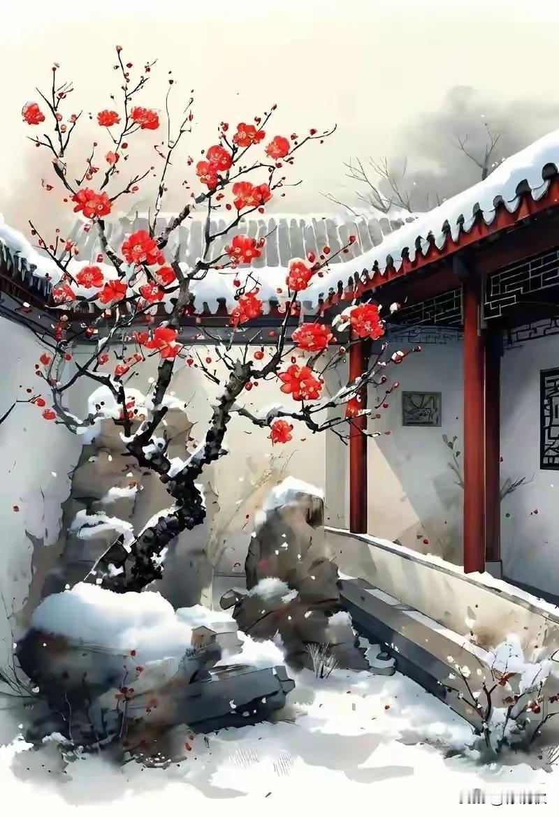 浅冬薄念绕亭楼，低眉红颜映清眸。愿寻佳人同白首，共栖一城到雪头。