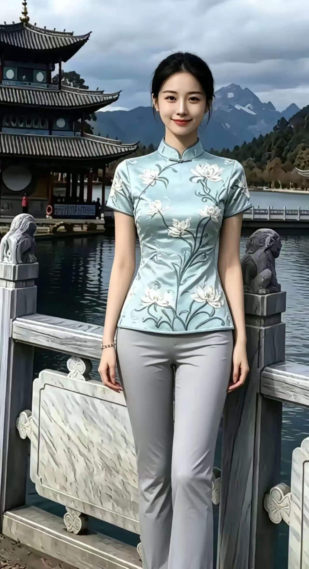塞鸿秋·旗袍佳人绮门风软芳姿秀，清眉浅敛相思旧。嫣然一笑风情厚，闲凭轩槛