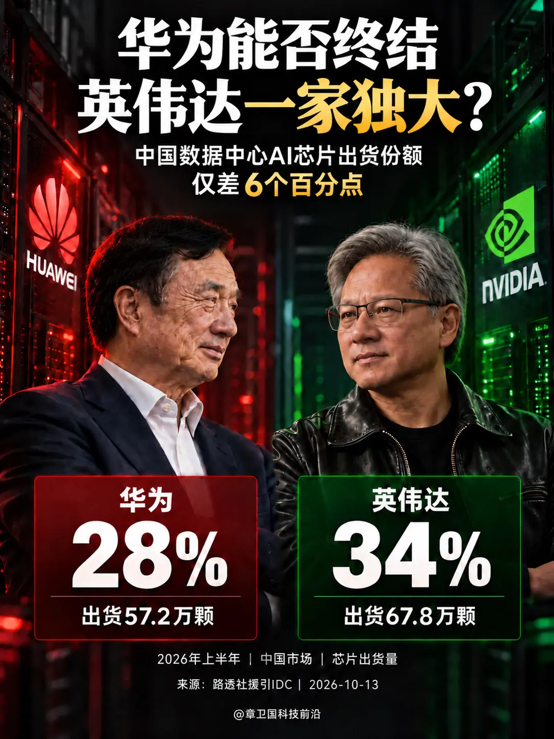 华为能否终结英伟达一家独大？中国数据中心AI芯片出货份额与英伟达仅差6...